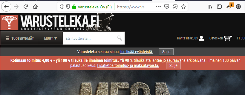 Varustelekan evästeilmoitus